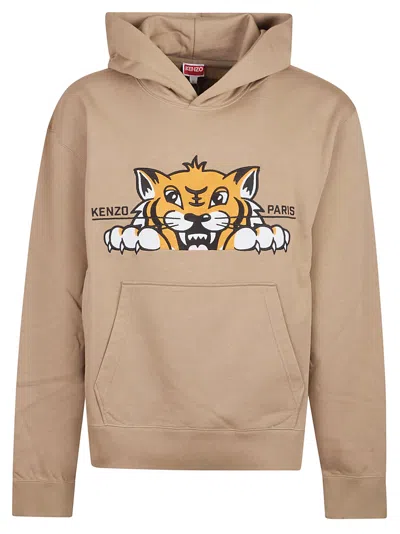 Kenzo Happy Tiger Embroidere Classic Sweatshirt In Brown