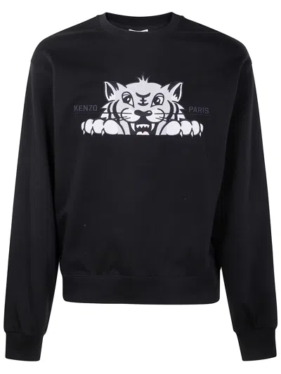 Kenzo Happy Tiger Embroidered Classic Sweatshirt In Black