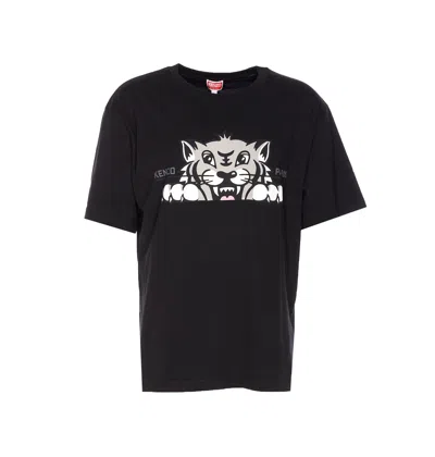 Kenzo Happy Tiger Embroidered Oversize T-shirt In Black