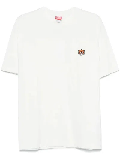Kenzo Happy Tiger Embroidered T-shirt In White
