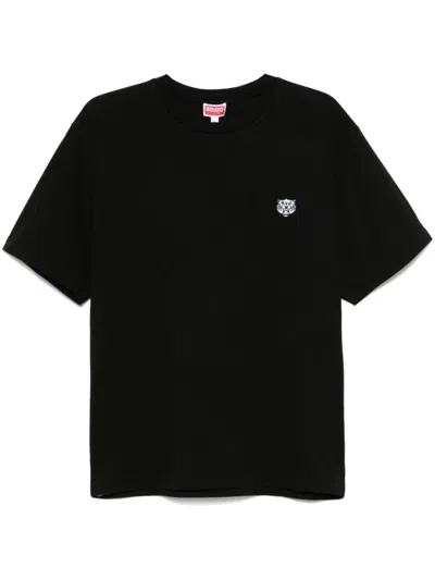 Kenzo Happy Tiger Embroidered T-shirt Clothing In Black
