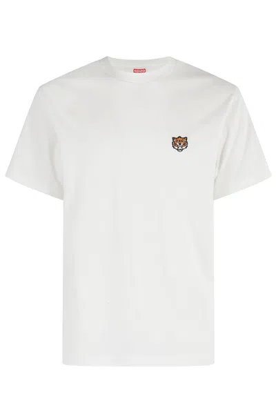 Kenzo Happy Tiger Embroidered Tshirt In White