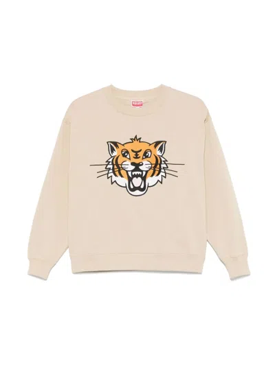 Kenzo Happy Tiger Logo Sweatshirt In Neutral