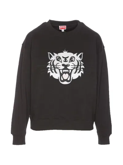 Kenzo Happy Tiger Logo Sweatshirt In Gray