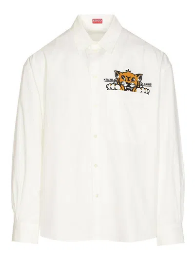 Kenzo "happy Tiger" Casual Shirt In White