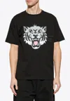 Kenzo Black T-shirt With Happy Tiger Print On The Front In Black