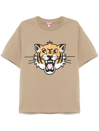 Kenzo Tiger Motif Crew Neck T-shirt In Brown