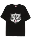 Kenzo Black T-shirt With Happy Tiger Print On The Front In Black