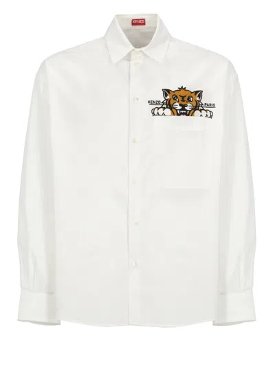 Kenzo "happy Tiger" Casual Shirt In White