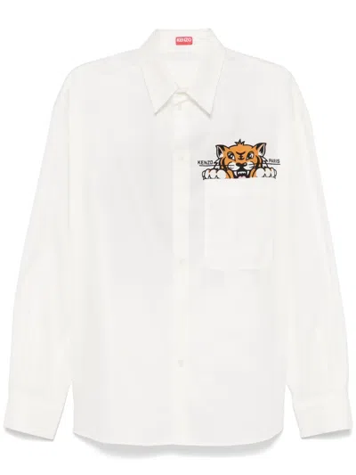 Kenzo "happy Tiger" Casual Shirt In White