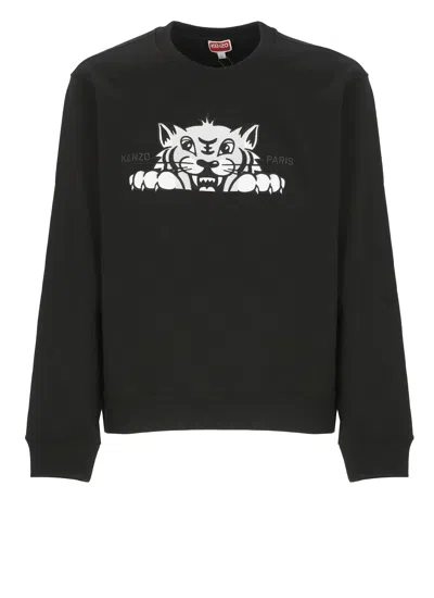 Kenzo Happy Tiger Sweatshirt In Black