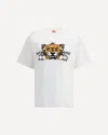 Kenzo 'gots Happy Tiger' White Crewneck T-shirt With Maxi Logo Embroidery On The Front And Logo Lettering In White