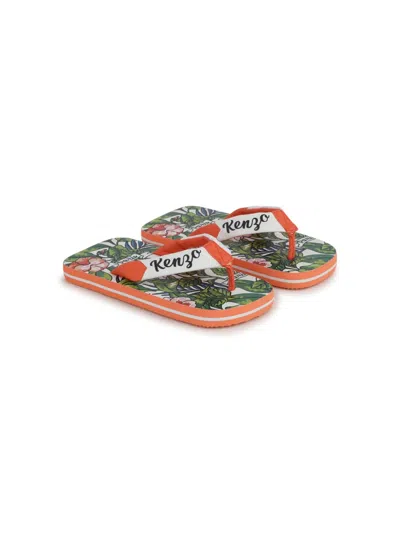 Kenzo Kids' Hawaiian-print Flip Flops In Orange