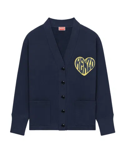 Kenzo Heart Logo-print Stretch-cotton Cardigan In Black