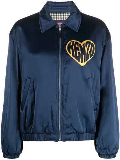 Kenzo Padded Jacket With Collared Neck And Elasticated Cuffs In Blue