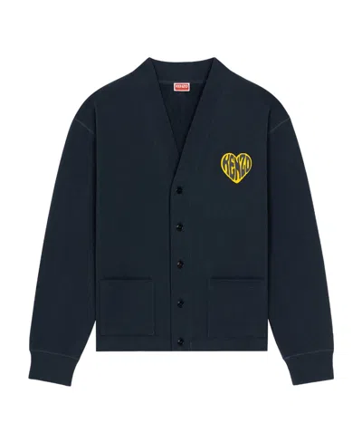 Kenzo Hearts Classic Cardigan Dk Blu In Black
