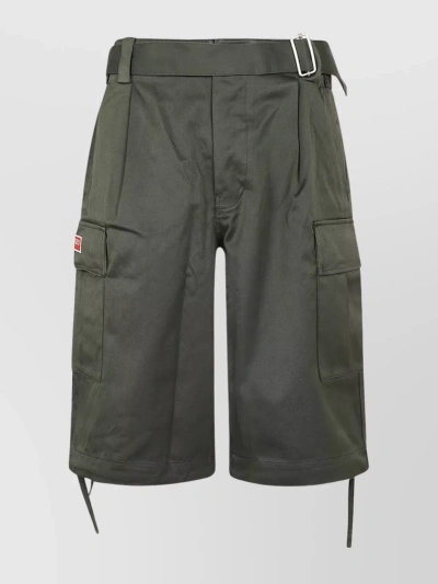 Kenzo Belted Knee High Shorts In Green