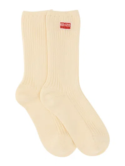 Kenzo High Leg Logo Socks For Men In Yellow