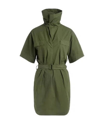 Kenzo High-neck Belted Dress In Green