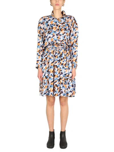 Kenzo High Neck Mini Dress With Front Buttons In Multi