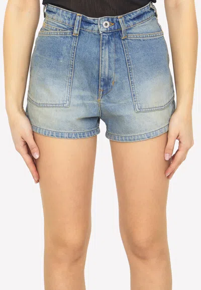 KENZO HIGH-WAISTED DENIM MINI SHORTS,FD52DS224-6B3-DY