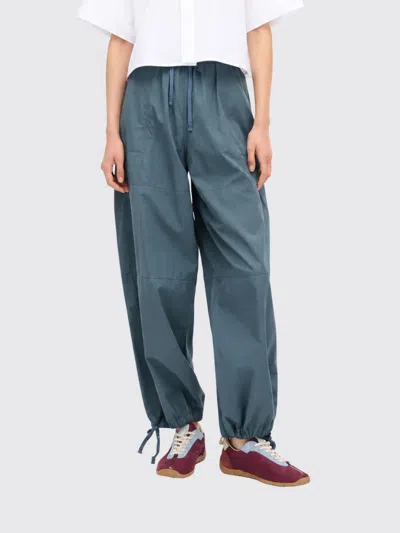 Kenzo High-waisted Wide-leg Cotton-blend Trousers With Drawstring In Blue