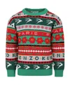 Kenzo Green Sweater For Kids With Jacquard Pattern In Red