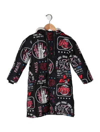 Pre-owned Kenzo Babies' Hooded All Over Print Coat In Black
