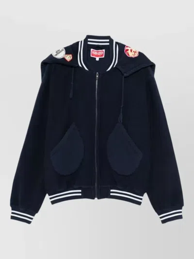 Kenzo Hooded Blazer Nylon And Silk Jacket In Multi