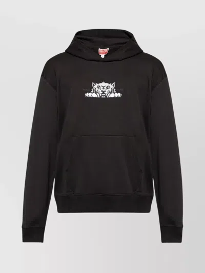 Kenzo Hooded Graphic Print Cotton T-shirt In Black