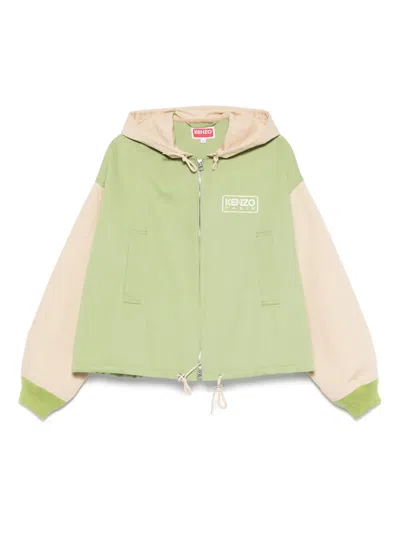 Kenzo Hooded Drawstring Hem Blazer With Ribbed Cuffs In Light Khaki
