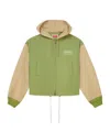 Kenzo Hooded Drawstring Hem Blazer With Ribbed Cuffs In Light Khaki