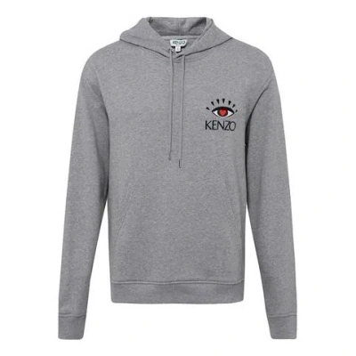Kenzo Hooded Love Eye Embroidered Hoodie 'light Grey' In Gray