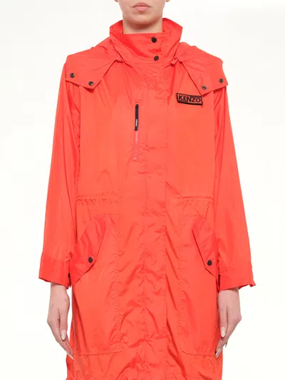 Kenzo Hooded Raincoat In Red