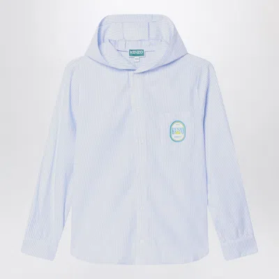Kenzo Kids' Hooded Striped Shirt In Cotton In Blue