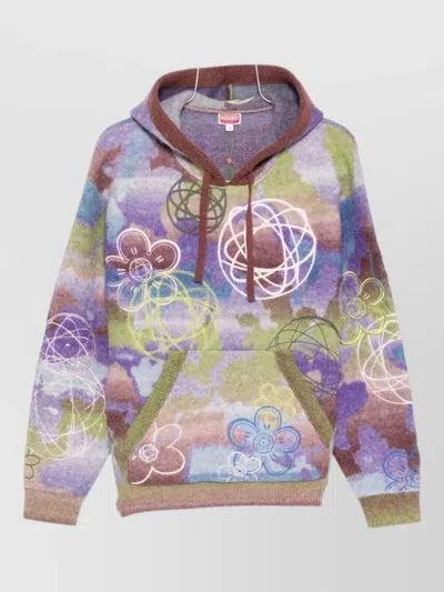 KENZO HOODED WOOL BLEND TOP ABSTRACT PATTERN
