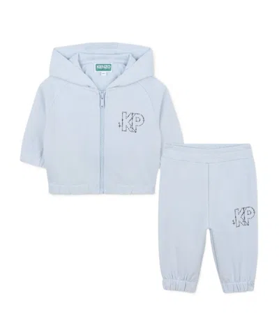 Kenzo Babies' Hooded Zip-up Tracksuit Set In Blue