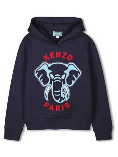 Kenzo Kids' Hoodie Mit Logo-stickerei In Blau