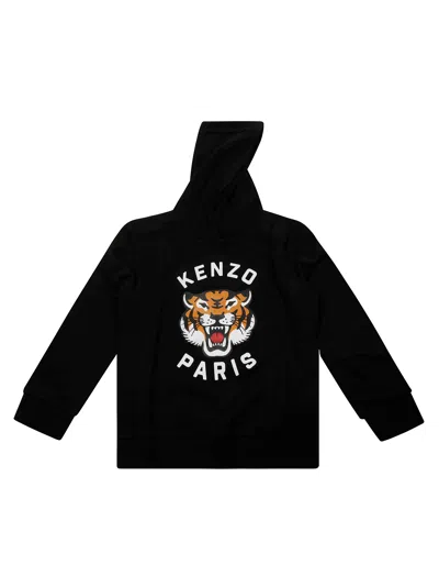 Kenzo Hoodie Tiger Frontale In Black