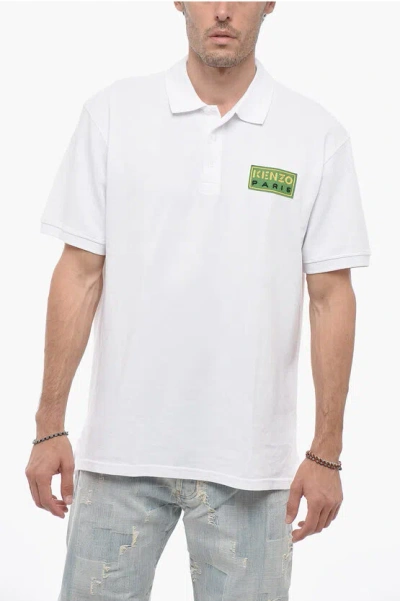 Kenzo Hopsack Cotton Polo With Logo Patch In White