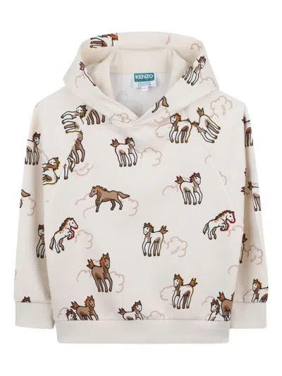 Kenzo Kids' Horse-pattern Hoodie In Neutral