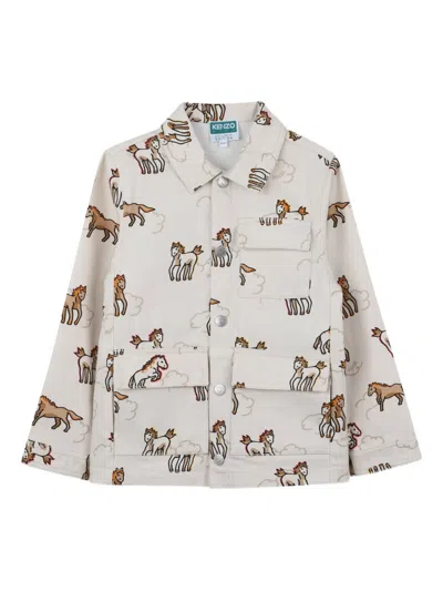 Kenzo Kids' Horse Print Collared Jacket In Multi