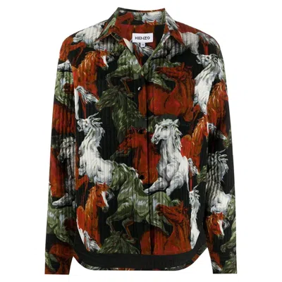 Pre-owned Kenzo Horse Print Cotton Shirt Jacket In Black