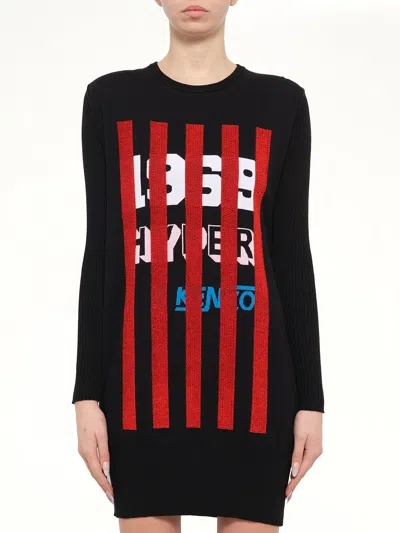 Kenzo Hyper Print Knitted Dress In Black