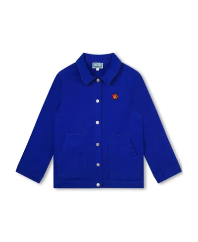 Kenzo Ikebana Boke Flower-embroidered Buttoned Jacket In Blue