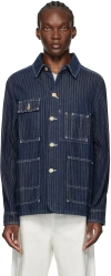 Kenzo Railroad Stripe Relaxed Workwear Jacket In Rinse Blue Denim