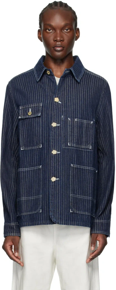 Kenzo Railroad Stripe Relaxed Workwear Jacket In Blue