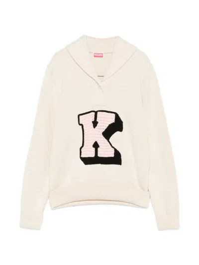 Kenzo Initial Shawl-collared Polo Shirt In Brown