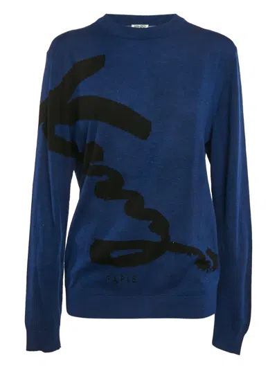 Pre-owned Kenzo Intarsia Knit Sweater In Blue
