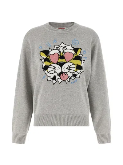 Kenzo Intarsia Wild Tiger Knitwear In Gray